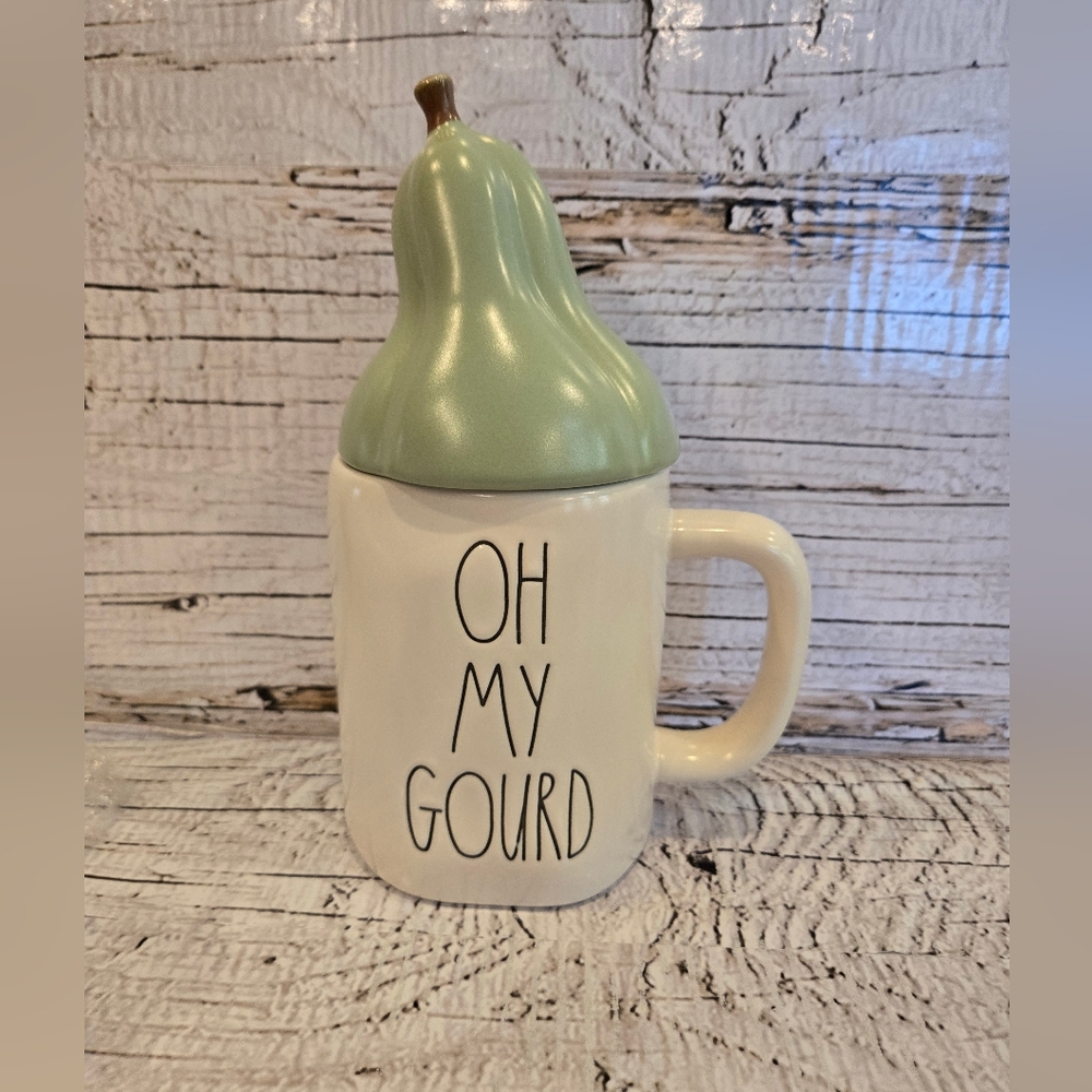 Rae Dunn "Oh My Gourd" Mug with Gourd Topper